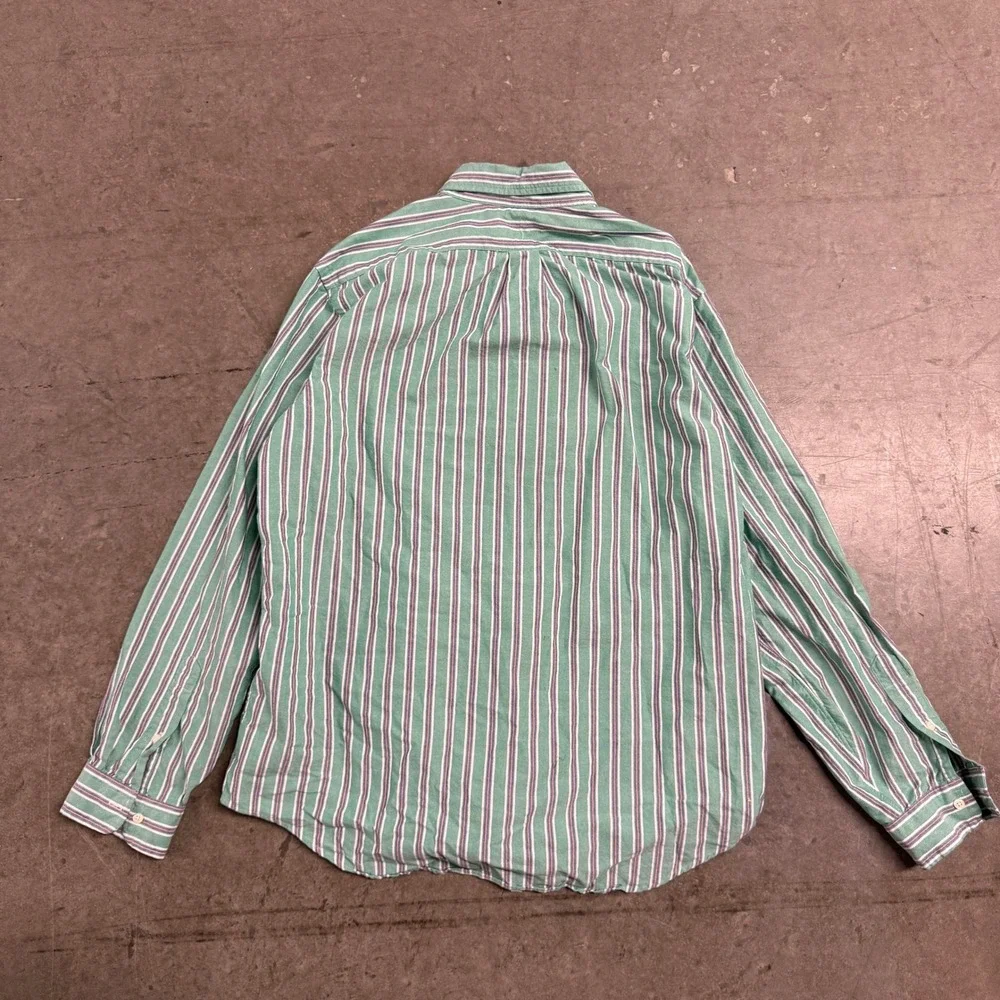 Polo Ralph Lauren Mens XL Classic Fit Striped Button Down Shirt Green White Blue